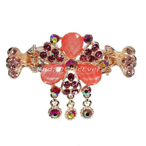 Haargreifer Blume Haarspange Haarkneifer Haarklammer Metall & Strass rot rosa gold 4827d - zum Schließen ins Bild klicken